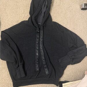 Express Rhinestone Sweat Set - Hoodie and Sweats - Charcoal Grey